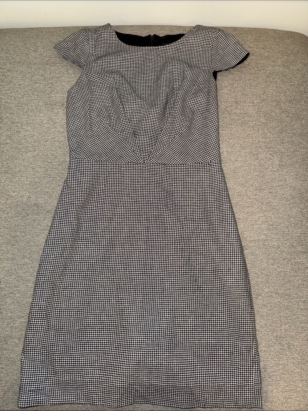 J.Crew Black and White Gingham Cap-Sleeve Midi Dress